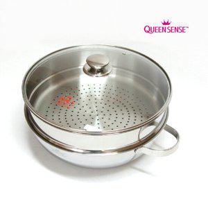 퀸센스 웰빙 통3중 스텐 인덕션겸용 찜기 웍 찜솥 냄비 32cm