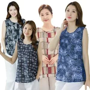 우일 여성 여름 인견 패턴 민소매 나시 티셔츠 마담 중년 아줌마 엄마옷 상의