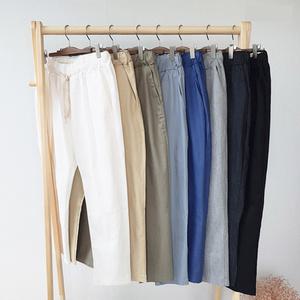 남성 9부 여름 린넨 밴딩 바지 슬랙스 팬츠