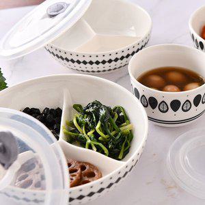[상상앤드]1+1 폴란드풍 도자기 밀폐 뚜껑 3칸 나눔 반찬통 반찬 접시 세트(대)_냉장고 정리 용기