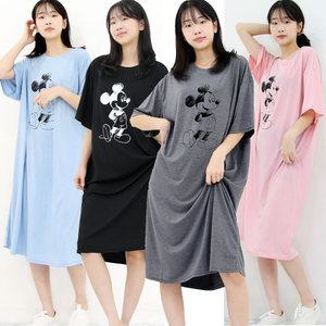 디즈니 미키마우스 오버핏 롱원피스(66~99까지) 여성 빅사이즈 원피스 홈웨어 루즈핏 박스핏 반팔 긴팔