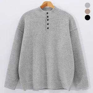 남자 단추 반오픈 헨리넥 모크넥 니트 폴라 OMWT-4535