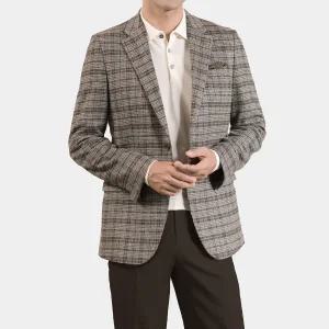 [롯데백화점]맨잇슈트 브라운 팬시 체크 블레이저 추동 콤비 재킷 (015)