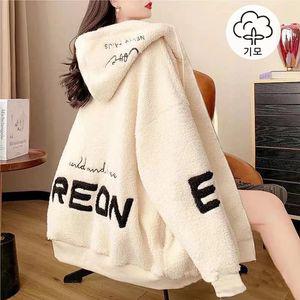 스타일아유 여성 덤블 레트로 영문 오버핏 양기모 후드 집업 빅사이즈 점퍼 겨울 데일리JP0117