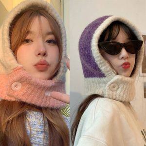 배색바라클라바 기모바라클라바 버튼 후드모자 니트 바나클라바