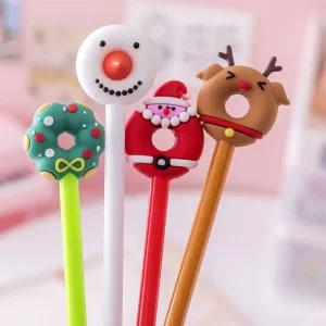 잘써지는  캐릭터 크리스마스 볼펜 4종세트 도넛모양 학생 학원 학교 교회  사무실 단체 연말 선물  볼펜 가벼운 선물