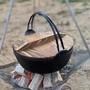 샤브샤브 전골 냄비 무쇠 주물냄비 27cm 손잡이 캠핑용 우드뚜껑