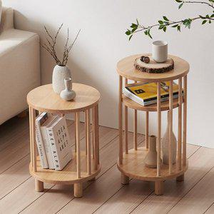 [케어퍼니처]루테 거실 협탁 1단 미니 선반 침실 사이드 테이블 원형 고무나무 원목협탁