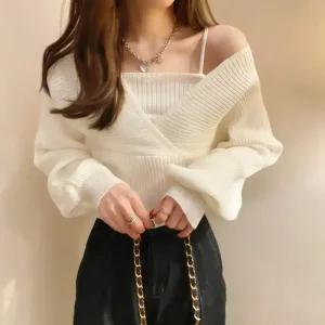 세미크롭 오프숄더 나시 랩니트
