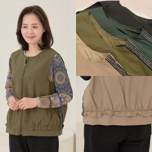 엄마옷 마미소 옆선 집업 조끼 간절기 봄가을 프릴 주머니 할머니 빅사이즈 40 70 마담 중년 여성 옷