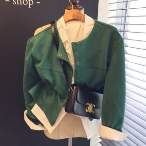 카우걸 라운드 노카라 스판 스웨이드 무톤 크롭 자켓 (3color)