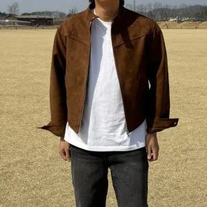 [피팅남][2컬러] 러틀 헨리넥 크롭 바이커 스웨이드 자켓