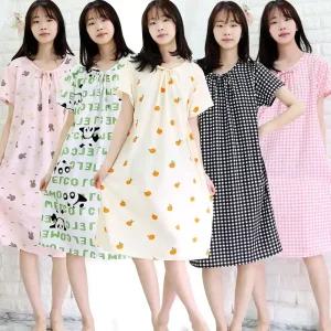 여름 지지미 반팔 원피스 여성 잠옷원피스 홈웨어 빅사이즈 이지웨어 리본 반팔 