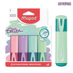 마패드 글리터 파스텔 형광펜 4색세트 하이라이터 펄 반짝이 밑줄 사각닙 필기구 문구 팬시