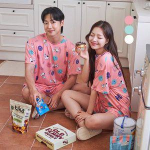 피너츠 남녀공용 홈웨어 스누피 반팔 세트 커플 잠옷 PAP4SET03