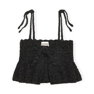 [가니] 여성 벨벳 크로쉐  스트랩 탑 블랙/ 퍼플 K1884