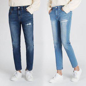 [디바옴므]매직밴딩 테이퍼드 강력스판 9부 청바지