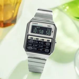 카시오 데이터뱅크 빈티지 CQ-1 오마주 남녀공용 전자 계산기 메탈시계 CA-500WE-7B