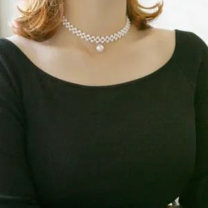 [바이진주리본] 햅번방울진주초커N / 포인트 목걸이