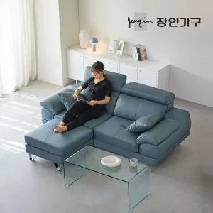 장인가구 베스테 천연면피 가죽 3인 소파+스툴