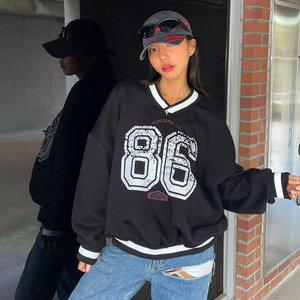 [옷자락]여자 남자 블록코어룩 브이넥 쮸리 프린팅 박시 티셔츠