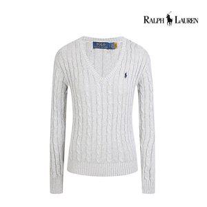 [신세계라이브쇼핑]랄프로렌 폴로 여성 케이블 브이넥 꽈베기 니트 라그레이