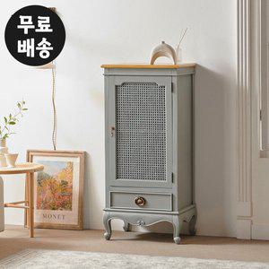 [벤티스가구]오딜 라탄 마호가니 엔틱 장식장 원목 진열장 미니 장식장 인테리어 거실 가구(그레이)