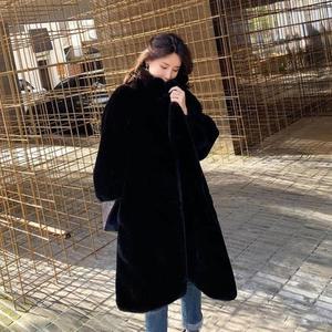 여자 루즈핏 페이크퍼 밍크 롱 코트