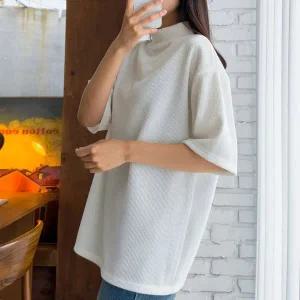 [하프클럽/]여자 무지 리브드 골지 반폴라 7부 맨투맨 5CW-TSA-Q115-흰색