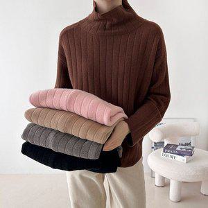[옷자락]여자 굵은골지 목폴라 비스코스 굴림 박시 겨울 니트
