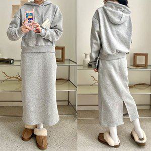 [기타]기모 후드 맨투맨 롱스커트 투피스 세트