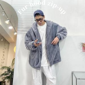 밍크후드집업 부드러운 남자 오버핏 보아털 후리스 집업 후드 점퍼