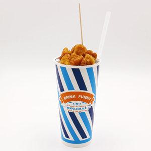 22온스 음료컵+콜팝속컵+꼬지+일자 투명 개별포장 빨대 100개 세트 콜팝용기 콜팝컵