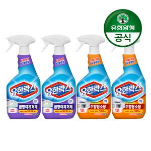 유한락스 곰팡이제거제 500mLx2개+주방청소용 세정제 500mLx2개