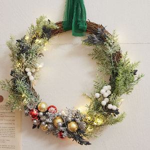 아스파시아 상투스 크리스마스 리스+전구 세트