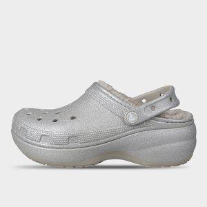 [크록스]겨울크록스  클래식 플랫폼 글리터 라인드 실버 여성 겨울 방한 털슬리퍼 210413-040