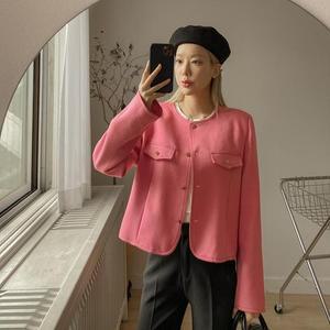 [시크릿라벨] 노카라스티치배색긴팔트위드자켓