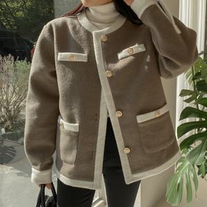 [시크릿라벨] 골드버튼노카라배색자켓