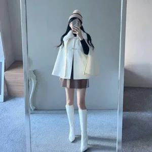 [하프클럽/]루이 퍼 카라 케이프 누빔안 버클 큐트 겨울 부드러운 망또 연말