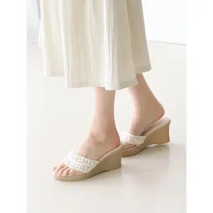 [하프클럽/]국내제작 레이스 웨지 슬리퍼 7cm