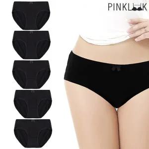 [핑크룩]순면 40수 여성용 스판 코튼팬티 삼각 데일리 여성팬티5P 블랙_P362860161