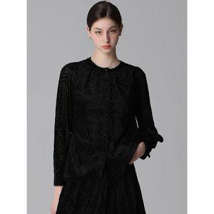 [르오트]벨벳 번아웃 볼륨 타이넥 블라우스 타이넥탈부착  사이즈 55 88다양_P381220490