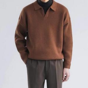 남성 스웨터 니트카라티 오버핏 니트 카라 V넥 (3fhKx)