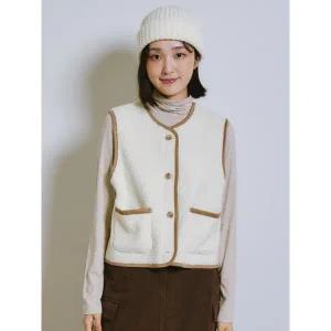 [롯데백화점]폴햄 여성 덤플 플리스 파이핑 크롭 베스트 PHE4TC2350