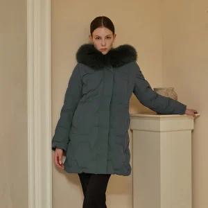 [정가 399,000원]폭스 퍼 퀼팅 구스다운 하프 코트