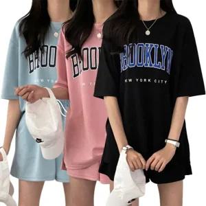 여성 여름 빅사이즈 레터링 옆트임 트레이닝세트 반팔반바지 등원룩 운동복 츄리닝 상하 세트 IW2PT004