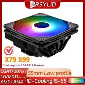 ID-Cooling IS-55 검정색 로우 프로파일 CPU 라디에이터 LGA2011 LGA1700 1200 115x AM5 AM4 5 히트파이프