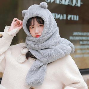 곰돌이 후드머플러 모자목도리 양털 퍼 학생 여성