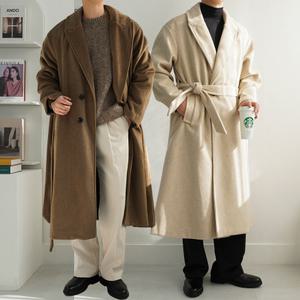 [쿼터]남자 뉴욕 감성 로브 가운 오버핏 울 싱글 롱코트 3color