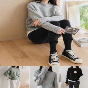 /옷자락 여자 롱소매 보송 아크릴혼방 니트 티셔츠